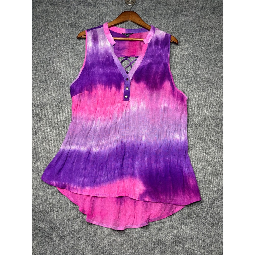 Unique Spectrum Womens 3X Purple Pink Tie Dye Strappy Back High Low Tank Top